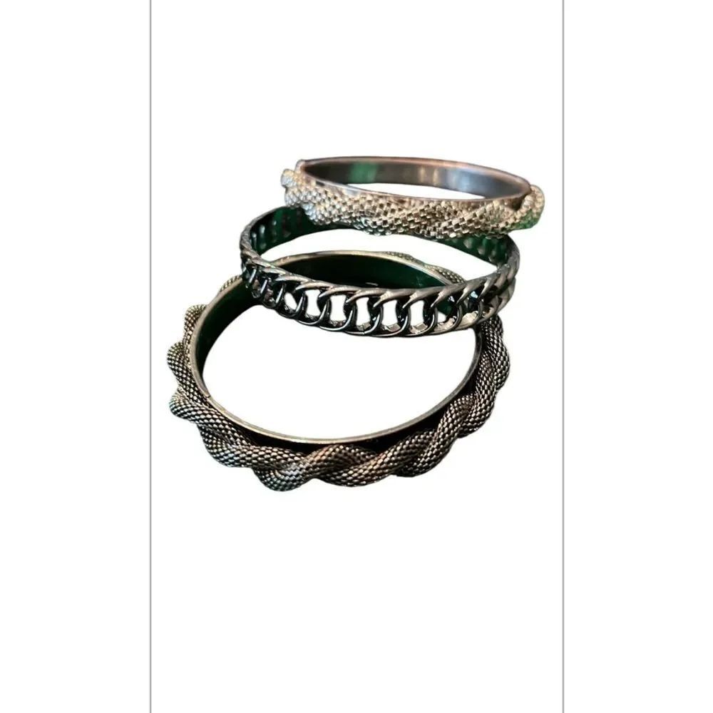 Y2K vintage retro set of 3 bangle bracelets 2 blk 1 silver GVC